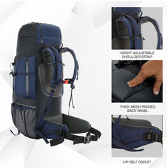 EXPEDITION 80L Rucksack with shoe compartment & Rain Cover - Navyblue