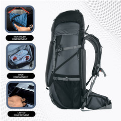 Venture Pro 65 L Travel Backpack with Rain Cover & with Laptop Compartment - Grey