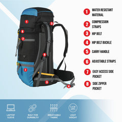 GRITMAX 55 L Front & Top Open Backpack for Hiking Trekking Bag for Men & Women with Rain Cover-Skyblue(clearance sale)