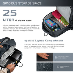 TPB02 - 25L Laptop Backpack with USB Charging Port for Men & Women-Grey