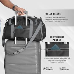 TMPB01 - 40L Duffle Bag, Travel Weekender Bag for men & women with Shoe Compartment, Water-Resistant -Black