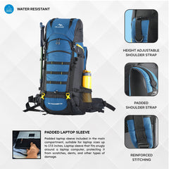 Skyranger 70 L Rucksack for Hiking & Travel with Ergonomic Shoulder Straps & Internal metal frame-English Blue