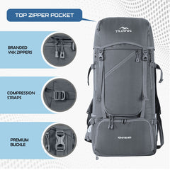 IGNITE 50 L travel Bag Front & Top Open Backpack with Rain Cover and Shoe Compartments-grey
