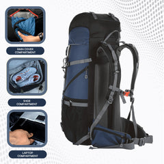 Venture Pro 65 L Travel Backpack with Rain Cover & with Laptop Compartment - Navy blue