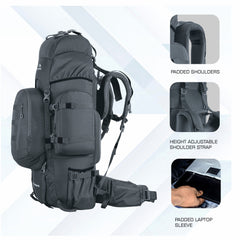 Wildwing 95L (80+15) Bag for Hiking & Travel with Shoe Compartment & Water-Resistant-grey