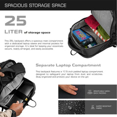 TPB02 - 25L Laptop Backpack with USB Charging Port for Men & Women-Black