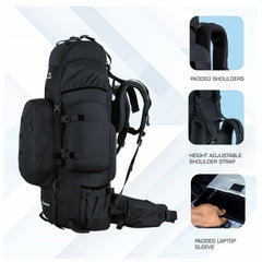 Wildwing 95L (80+15) Bag for Hiking & Travel with Shoe Compartment & Water-Resistant-Black