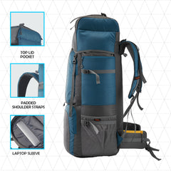Stonex 60 L Backpack with Ergonomic Shoulder Straps & Lightweight Build, for men & women - Blue