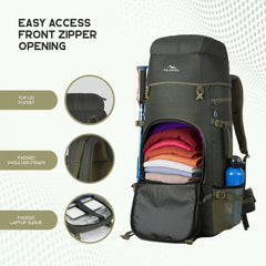 ALPINE 55L Travel Backpack Front & Top Loading  Bag for Men & Women -Olivegreen