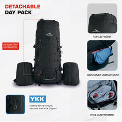 Thunderstorm 90L Rucksack for Men & Women with Shoe Compartment & Water-Resistant Fabric - black