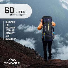 Airwave 60L Travel Backpack with Laptop Compartment & Ergonomic Shoulder Straps - Black
