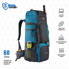Stonex 60 L Backpack with Ergonomic Shoulder Straps & Lightweight Build, for men & women - skyblue
