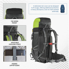 Terrabound 60 L Rucksack featuring Shoe Compartment & Durable Zippers – Green