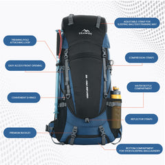 Venture Pro 65 L Travel Backpack with Rain Cover & with Laptop Compartment- Englishblue