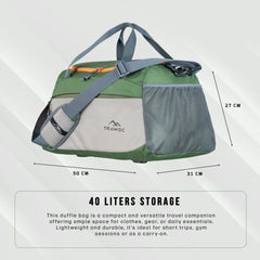 TMPB01 - 40L Duffle Bag, Travel Weekender Bag for men & women with Shoe Compartment, Water-Resistant -Green