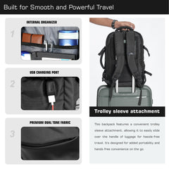 TPB02 - 25L Laptop Backpack with USB Charging Port for Men & Women - Black