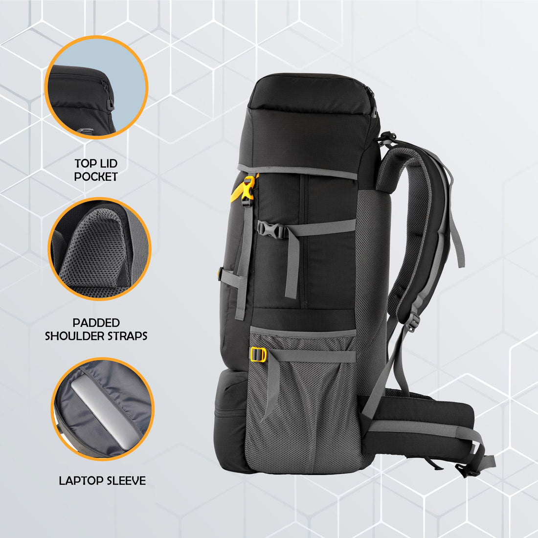 EMBER 60 L Travel Backpack Hiking Trekking Bag for Men & Women - Black