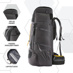 Omega 60 L Backpack with Lightweight Build & with Ergonomic Shoulder Straps - Black