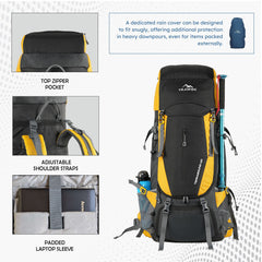 Terrabound 60 L Rucksack featuring Shoe Compartment & Durable Zippers – Yellow