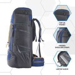 Omega 60 L Backpack with Lightweight Build & with Ergonomic Shoulder Straps- Navyblue