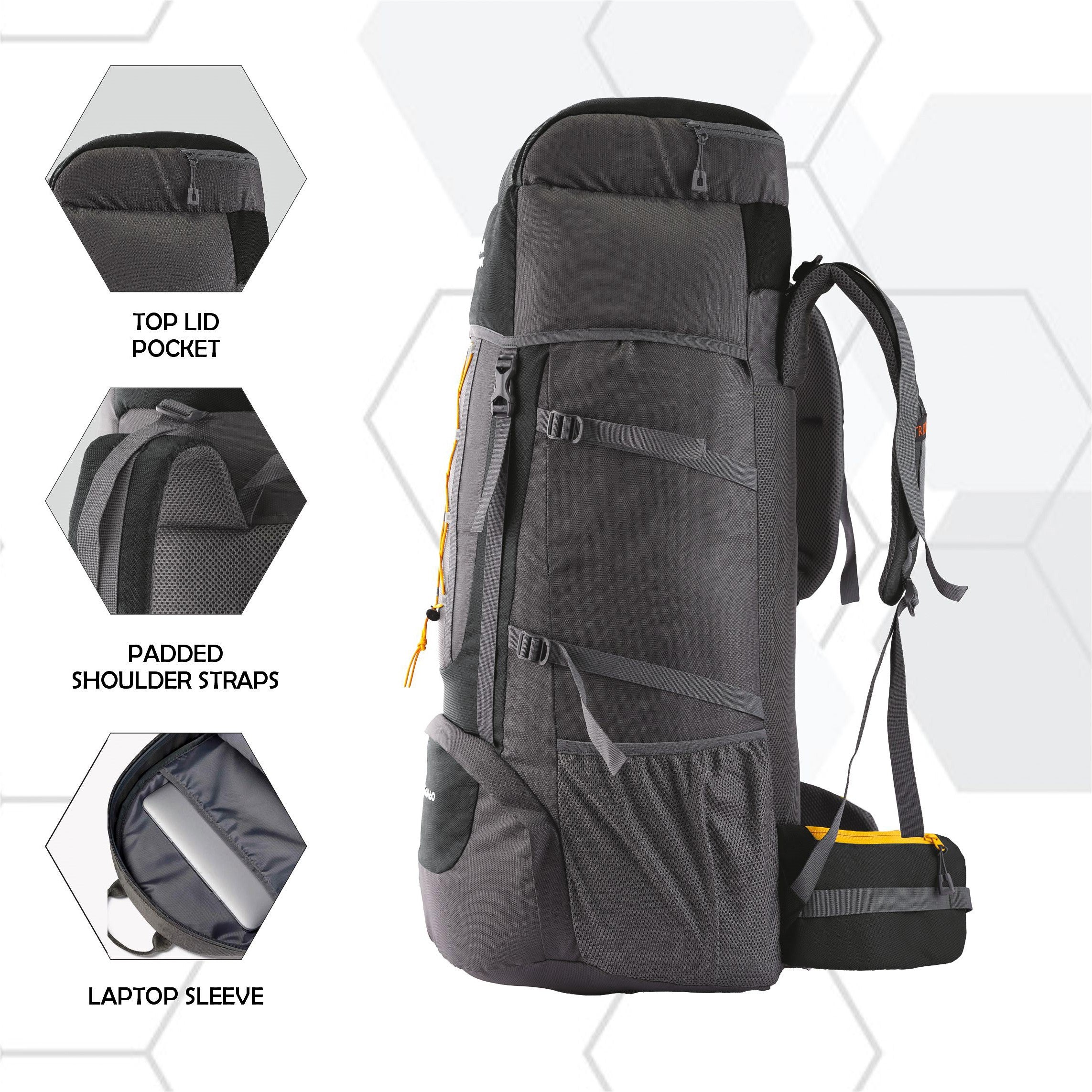 Omega 60 L Backpack with Lightweight Build & with Ergonomic Shoulder Strap - Black