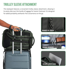 TPB01- 45L Laptop Bag with Anti-Theft Lock, Expandable Storage, USB Charging, Suitcase-Style Opening - Huntre green