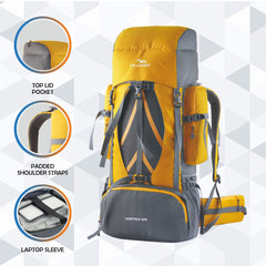 Vortex 60 L Travel Backpack with Laptop Compartment & Durable Zippers - Yellow