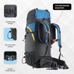 Skyranger 70 L Rucksack for Hiking & Travel with Ergonomic Shoulder Straps & Internal metal frame-English Blue