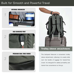 TPB02 - 25L Laptop Backpack with USB Charging Port for Men & Women-Uniform green