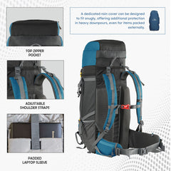 Terrabound 60 L Rucksack featuring Shoe Compartment & Durable Zippers – EnglishBlue