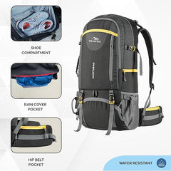 INVICTUS 60L Travel Backpack Hiking Bag for Men & Women with Rain Cover-Grey