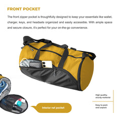 TMPB02 - 30L Gym, Sports & Travel Duffle , Unisex Duffel Bag with Shoe Compartment - Yellow