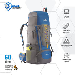 Omega 60 L Backpack with Lightweight Build & with Ergonomic Shoulder Strap -Blue