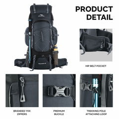 Peakpro 75 L Backpack featuring with Laptop Compartment & with Shoe Compartment – Grey