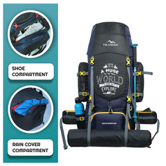 Wayfarer 80L Travel Backpack with Water-Resistant Fabric & Laptop Compartment – Navyblue (Clearance Sale)