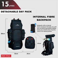 Wildwing 95L (80+15) Bag for Hiking & Travel with Shoe Compartment & Water-Resistant-Black (Clearance Sale)