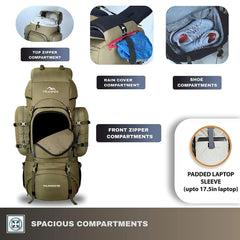 Wildwing 95L (80+15) Bag for Hiking & Travel with Shoe Compartment & Water-Resistant-Olivegreen (Clearance Sale)
