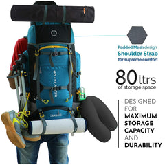Trailmaster 80L Backpack for Hiking & Travel with Laptop Compartment & Multi-Pocket Design - SkyBlue(clearance sale)