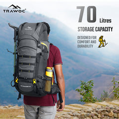 Skyranger 70 L Rucksack for Hiking & Travel with Ergonomic Shoulder Straps & Internal metal frame - Grey