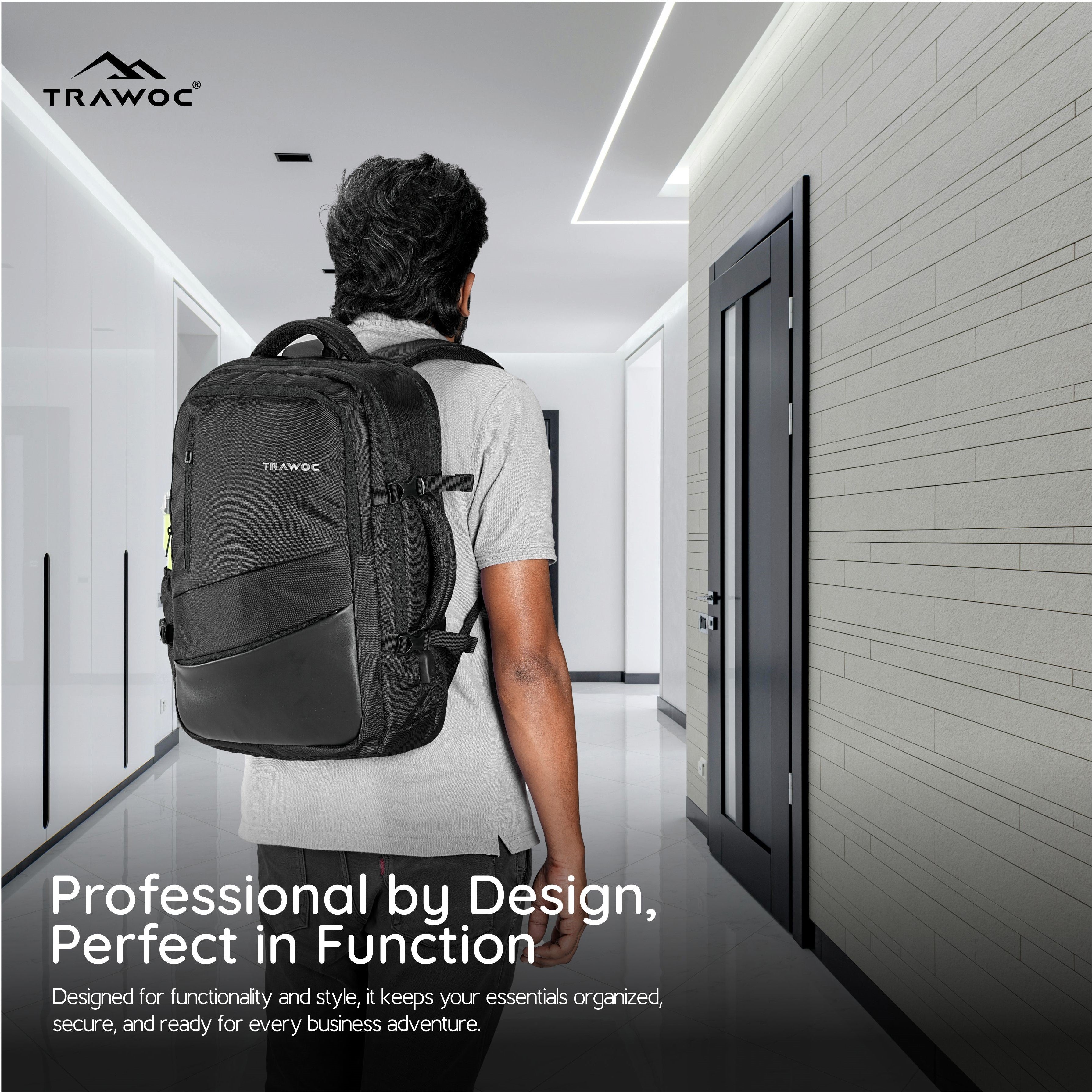TPB02 - 25L Laptop Backpack with USB Charging Port for Men & Women - Black