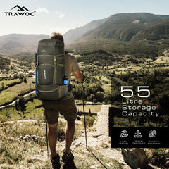 ALPINE 55L Travel Backpack Front & Top Loading  Bag for Men & Women -Olivegreen