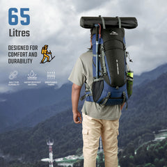 Venture Pro 65 L Travel Backpack with Rain Cover & with Laptop Compartment - Navy blue