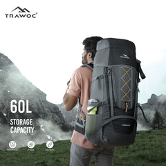 Omega 60 L Backpack with Lightweight Build & with Ergonomic Shoulder Straps - Black