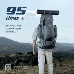 Wildwing 95L (80+15) Bag for Hiking & Travel with Shoe Compartment & Water-Resistant-grey