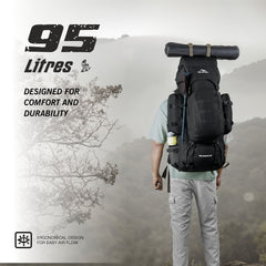 Wildwing 95L (80+15) Bag for Hiking & Travel with Shoe Compartment & Water-Resistant-Black