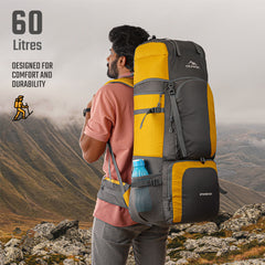 Stonex 60 L Backpack with Ergonomic Shoulder Straps & Lightweight Build, for men & women - Yellow(clearance sale)