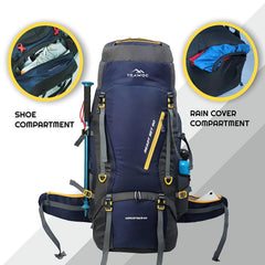 Aerostrike 70L Trekking Bag with Laptop Compartment & Rain Cover, ideal for Hiking - Navyblue(clearance sale)