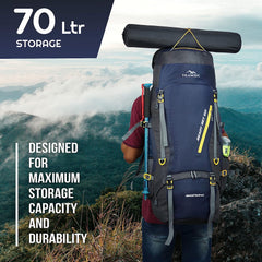 Aerostrike 70L Trekking Bag with Laptop Compartment & Rain Cover, ideal for Hiking - Navyblue(clearance sale)
