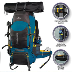Trailblaze 75 L Trekking Bag with Rain Cover & Durable Zippers-EnglishBlue (Clearance Sale)