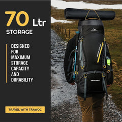 Aerostrike 70L Trekking Bag with Laptop Compartment & Rain Cover, ideal for Hiking - Black(clearance sale)